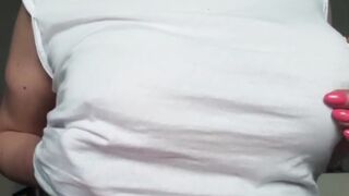 Big Boobed mom Wetting my T-shirt without Bra and got Orgasm by Pierced Nipples having fun