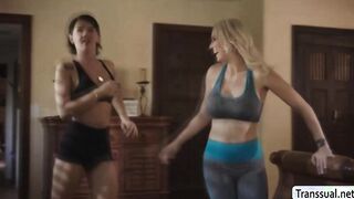 MILF blonde fucked by her shemale friend