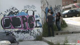 Ginger slut deep throat fucked outdoor