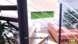 DEBT4k. sexy dark haired pays the rent by having sex with the collector