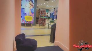 schoolgirl outdoors fitting room exposed, open door inside mall