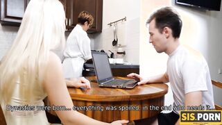 SISPORN. Woman does chores not noticing step daughter having fun with