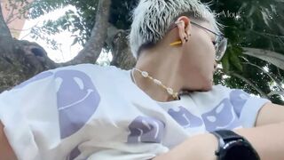risky flashing and drooling inside a outside park. with people around :D