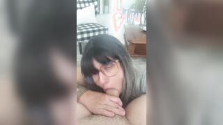 Stepsis blows brothers penis and gets her titties covered inside cum