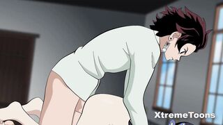 Tajiro fucks Aoi inside Shinobu's infirmary - Demon Slayer cartoon