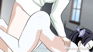 Tajiro fucks Aoi inside Shinobu's infirmary - Demon Slayer cartoon
