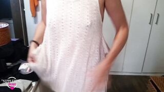 nippleringlover changing clothes long pierced nipples and pierced snatch - no underwear & no bra