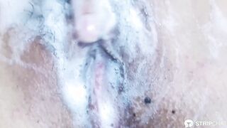 Violeta hot gets her tight cunt bald and nailed followed