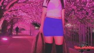 young Submissive stepsister into outdoors, undress and masturbate into the park caught, and she obeys