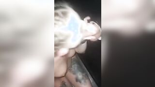 Taking two long white dicks Ina gloryhole