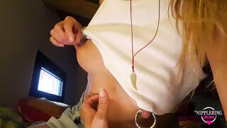 nippleringlover vulgar MILF trying to boned pierced nipple with toy