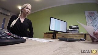 LOAN4K. Smart young chick comes to loan office with shaved
