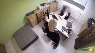 LOAN4K. Smart young chick comes to loan office with shaved