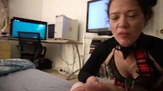 Cute Ex-Wifey Deep Throat Training in School bimbos Outfit