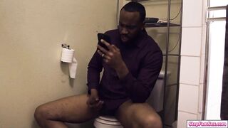 Stepteen catch african stepdad jerking off