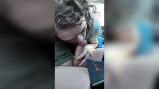RoadHead, blowing and stroking him while he drives down the highway until he jizzes inside my mouth!