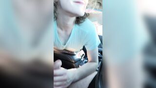 RoadHead, blowing and stroking him while he drives down the highway until he jizzes inside my mouth!