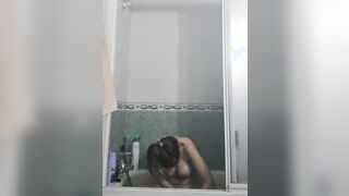 Concealed webcam blonde college cunt with mouth into the shower