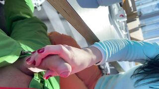Shameless ski restaurant hand job from 18 year old Beauty with nice titted - Tonny and Mia