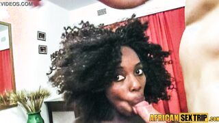 Stunning black performer quick peeks at web cam while taping sex