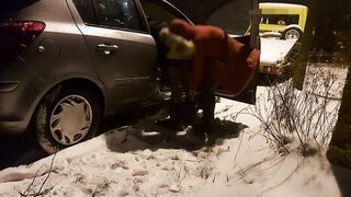 Pegging outside while it's snowing (Fake-Dick)