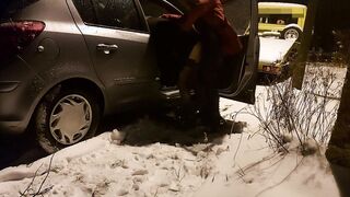 Pegging outside while it's snowing (Fake-Dick)
