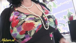 Old Housewife With Long Natural Boobs Having Fun Around With Her Unshaved Twat