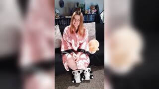 3 Edging Orgasms - BBW WeVibe Toy Bondage - Satin Robe, 38G Red Bullet Bra and Sheer Lingerie