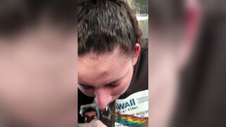 Almost gets caught sucking off cock inside outdoors