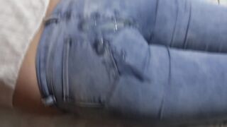 MY best friend after fucking her, makes a long jizzed on my wifey's booty with her jeans on