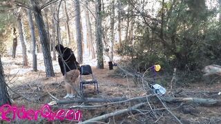Bbw making off scene into forest