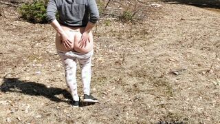bimbo walks on outdoor trail with no lingerie gets her vagina cumshot then cumwalks!