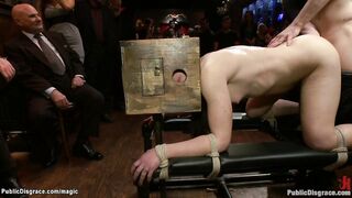 Boxed head slave ass fuckedi n public