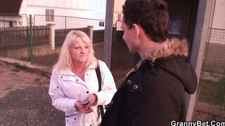 Picked up unshaved older grandmother ride his penis
