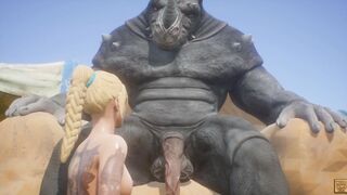 Blond women takes a long furry penis