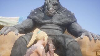 Blond women takes a long furry penis