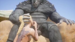 Blond women takes a long furry penis