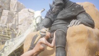 Blond women takes a long furry penis