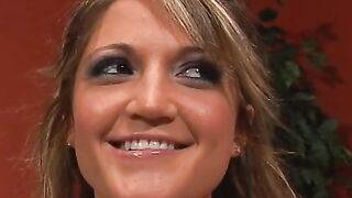 Spring Thomas fucks her ebony boyfriend and his friends take turns cumming on her face