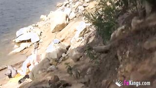 Jade looks for dudes to banged! at the lake. She