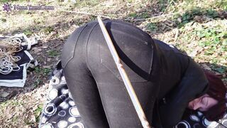 point of view Domination into Outdoor! sluts with her master inside the forest!