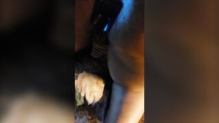 Booty plugged ebony pawg masturbates and squirts on the floor