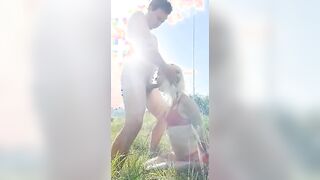 Blonde Cutie handcuffed and facefucked inside outside