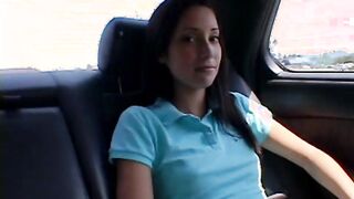 Chloe teen showing her natural titted Fingers Twat at Vehicle