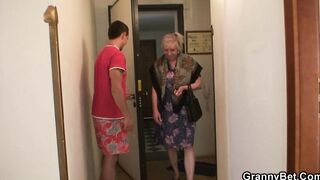 Picked up big boobed grandmother riding his young penis