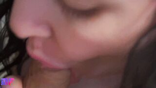 Close up amateur bj, leaking cum
