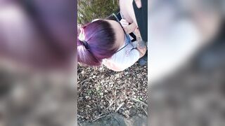 Outside blow job and cum on long natural hooters