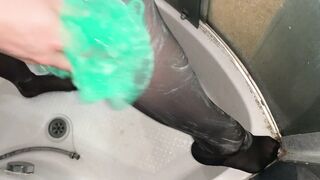 I wash my sweet legs - inside stockings - Feet Bdsm Hot