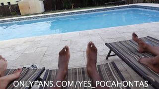 three GIRLS OFFER POOL BOY A ORAL SEX