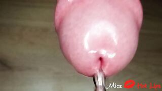 Close up amateur female domination wrecked orgasm with urethral sounding. Frenulum stimulation